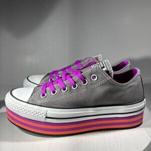 NEW CONVERSE Womens Size 7 Lift Platform Shoes Sneakers Gray Purple All Star